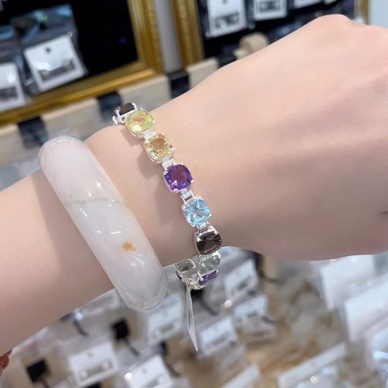 Jewelry-grade hand-cut natural crystal colored gem-cut diamond square handmade jewelry design bracelet - สร้อยข้อมือ - คริสตัล หลากหลายสี