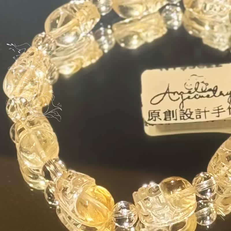 彌雅手作丨十全十美金貔貅丨天然金錢豐盛生命之火黃水晶手串原創 - 手鍊/手環 - 水晶 黃色