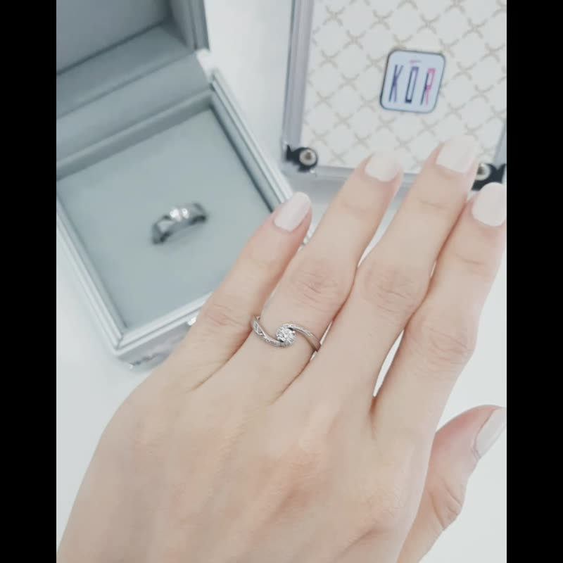 愛情漩渦 求婚/結婚戒指 鑽石白鋼 女戒 - 對戒 - 鑽石 銀色