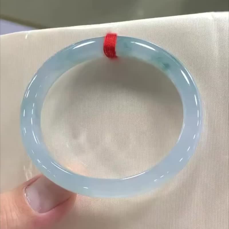 冰種翡翠天然翡翠玉鐲A玉手鐲 玉鈪 • 冰種藍紫飄花翡翠貴妃鐲 - 手鍊/手環 - 玉石 紫色