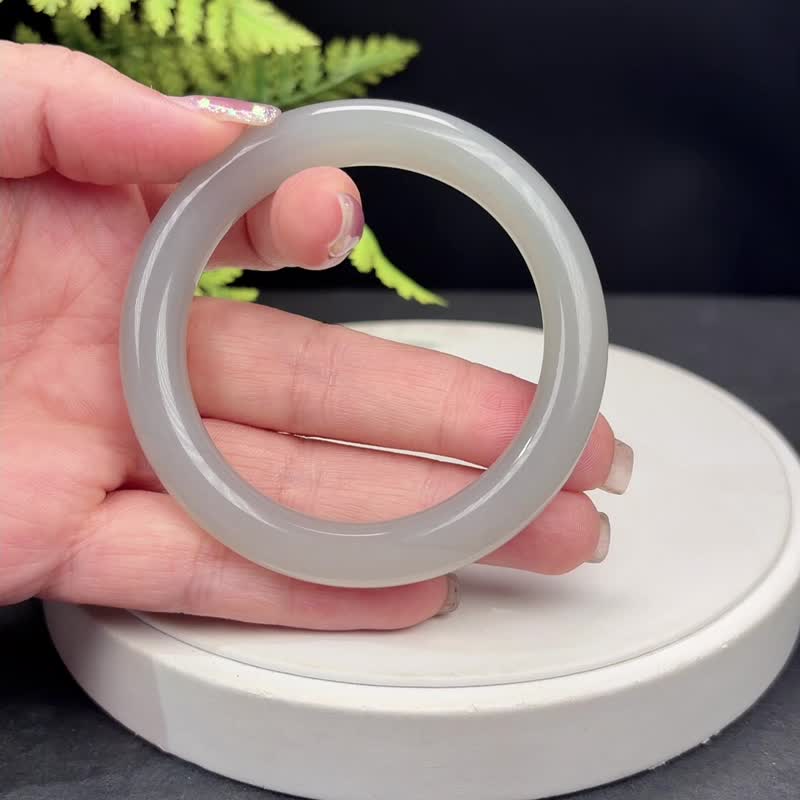 和田玉手鐲 54MM 煙紫圓條玉手環女款 附證書 油潤細膩 品相優秀 - 手鍊/手環 - 玉石 