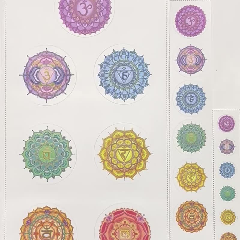 Warm gift pure hand-painted color printed positive energy joy Zen seven chakra mandala 5cm art sticker - สติกเกอร์ - กระดาษ 