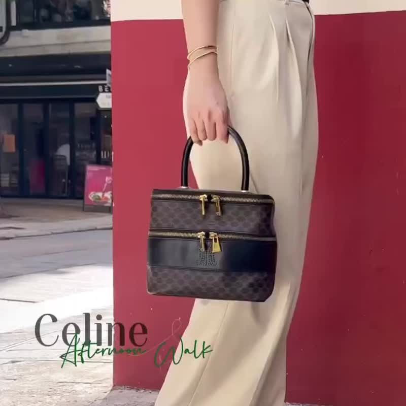 中古罕有 Celine Macadam 凱旋門老花雙層手提包 - 手提包/手提袋 - 防水材質 黑色