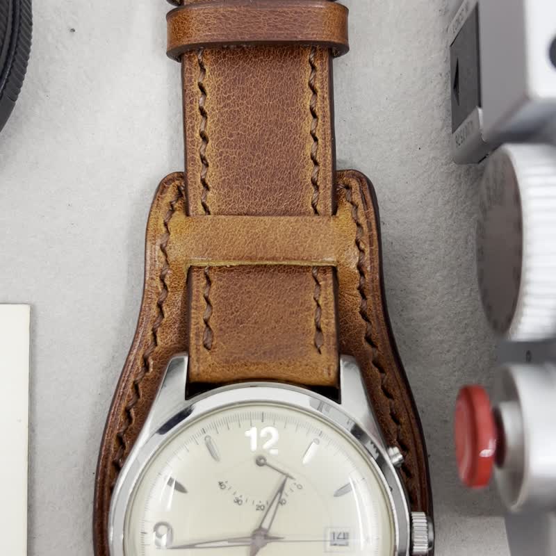 Leather Watch Strap, Wristwatch Band, Traditional brown Leather Bund Strap 20mm - สายนาฬิกา - หนังแท้ สีนำ้ตาล