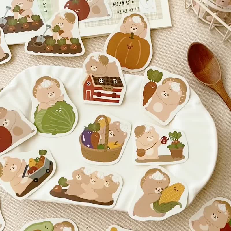 Butter Mouse Pastoral/Cream Mouse Vegetable and Fruit Sticker Set/2 Patterns/Pocket Stickers - สติกเกอร์ - กระดาษ สีนำ้ตาล