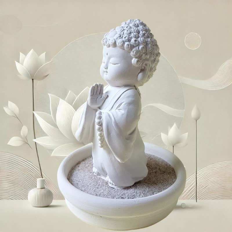 Miniature little meditation Buddha Hridan  w/small dish holder set - Fragrances - Other Materials White