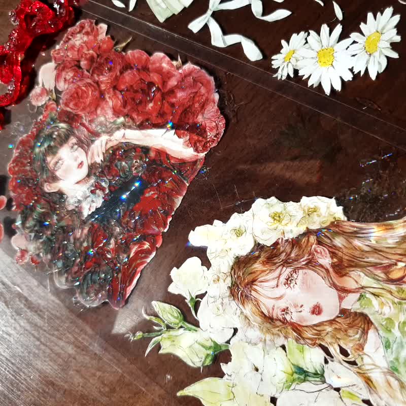 Flower girls PET 粉色 3D 珍珠亮面橡皮筋 / 和纸油 - 紙膠帶/和紙/PET - 紙 透明