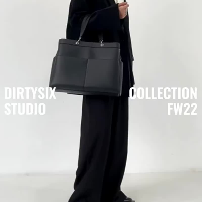 Black stoker briefcase trendy crepe crepe leather multi-pocket tote bag doctor bag briefcase - Briefcases & Doctor Bags - Genuine Leather Black
