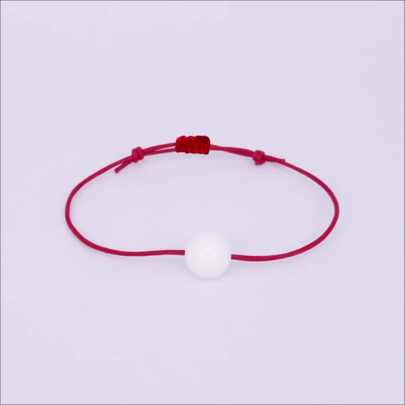 Giant Clam Pearl June Birthstone Lucky Red Leather Bracelet Adjustable Slip Knot - Bracelets - Gemstone White