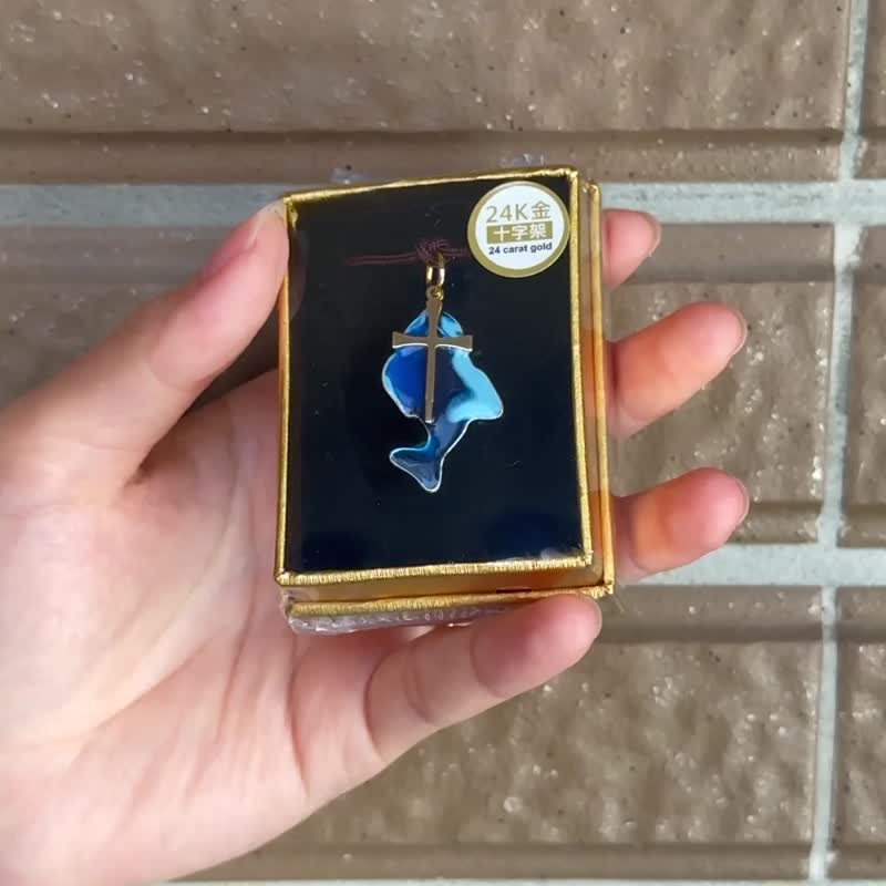 藍色魚形吊墜 24K鍍金十字架 項鍊 墜子 耶穌魚 基督魚 禮品68004 - 項鍊 - 其他材質 多色