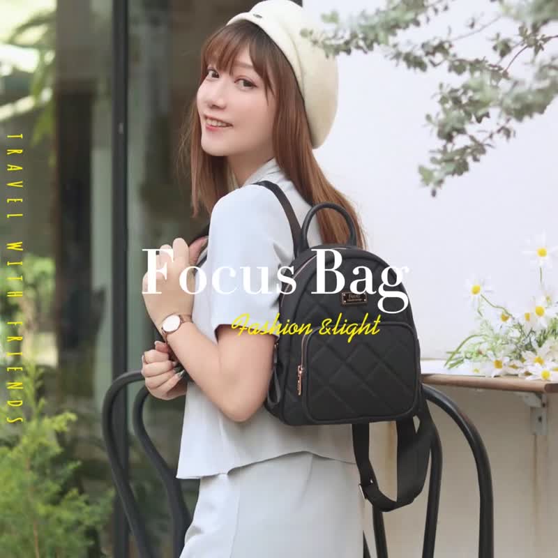 Lingge lightweight water-repellent genuine leather spliced ​​nylon bag/women's backpack-(FKE7330) - กระเป๋าเป้สะพายหลัง - ไนลอน 