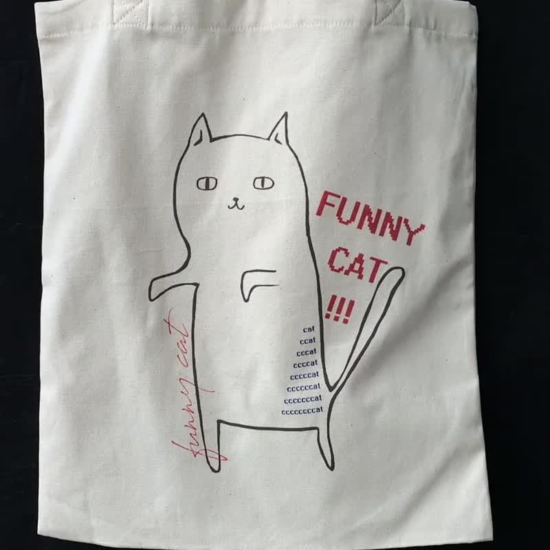 funny cat ลูกแมวน่ารักๆกระเป๋าผ้าใบ - กระเป๋าถือ - ผ้าฝ้าย/ผ้าลินิน ขาว