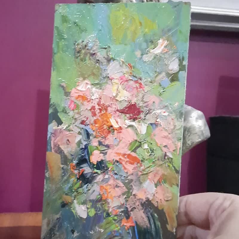 Flowers painting, Handmade Abstract Oil Painting Art Roses oil on board - 壁貼/牆壁裝飾 - 其他材質 多色