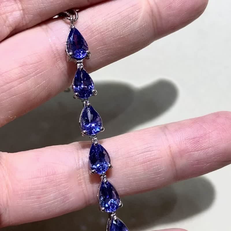 Natural tanzanite Stone bracelet made in India 925 sterling silver handmade - สร้อยข้อมือ - เครื่องประดับพลอย 