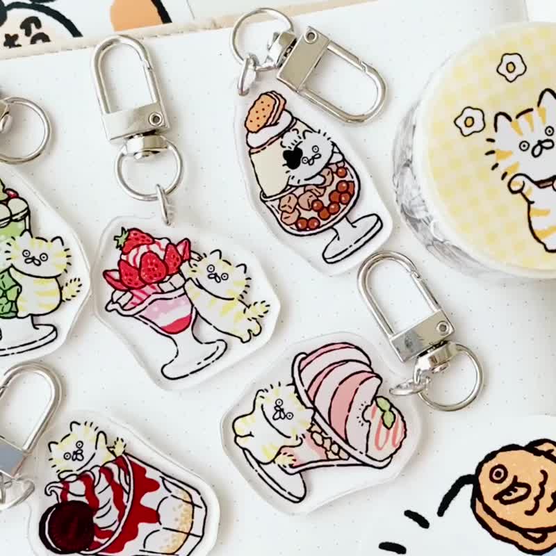 3 Small Cat Sundae Acrylic Charm Seventh Generation/Key Ring/5 Types in Total - Charms - Acrylic Multicolor