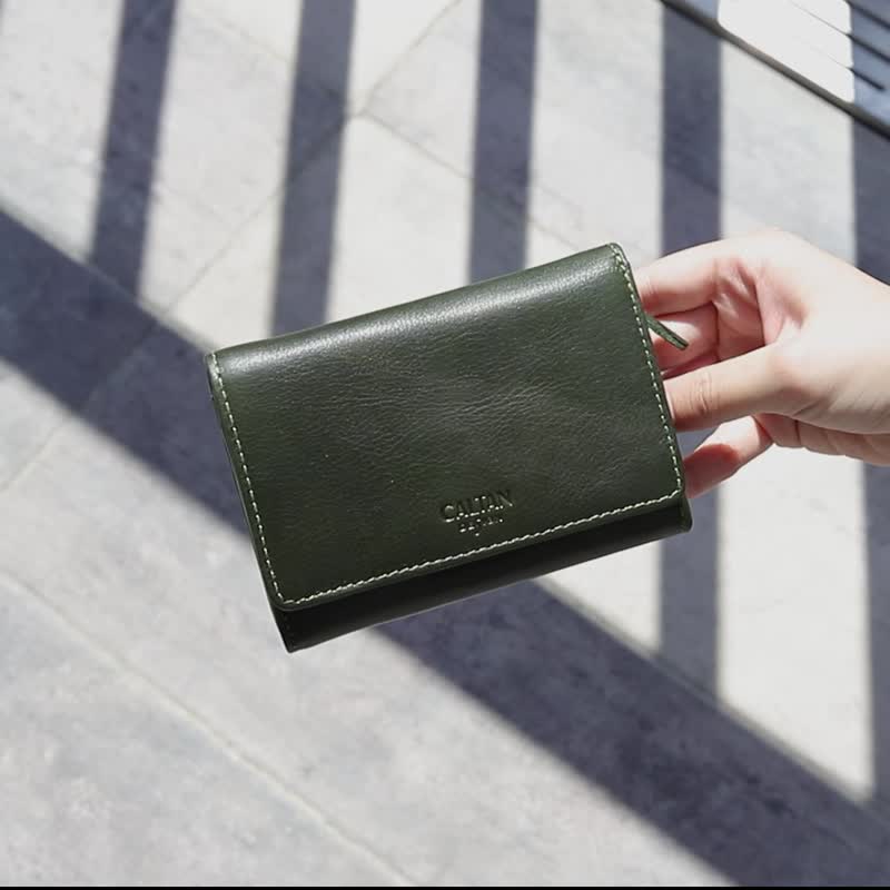 [Lucky Wallet] Three-fold genuine leather mid-length clip-072622cd Green - กระเป๋าสตางค์ - หนังแท้ สีเขียว