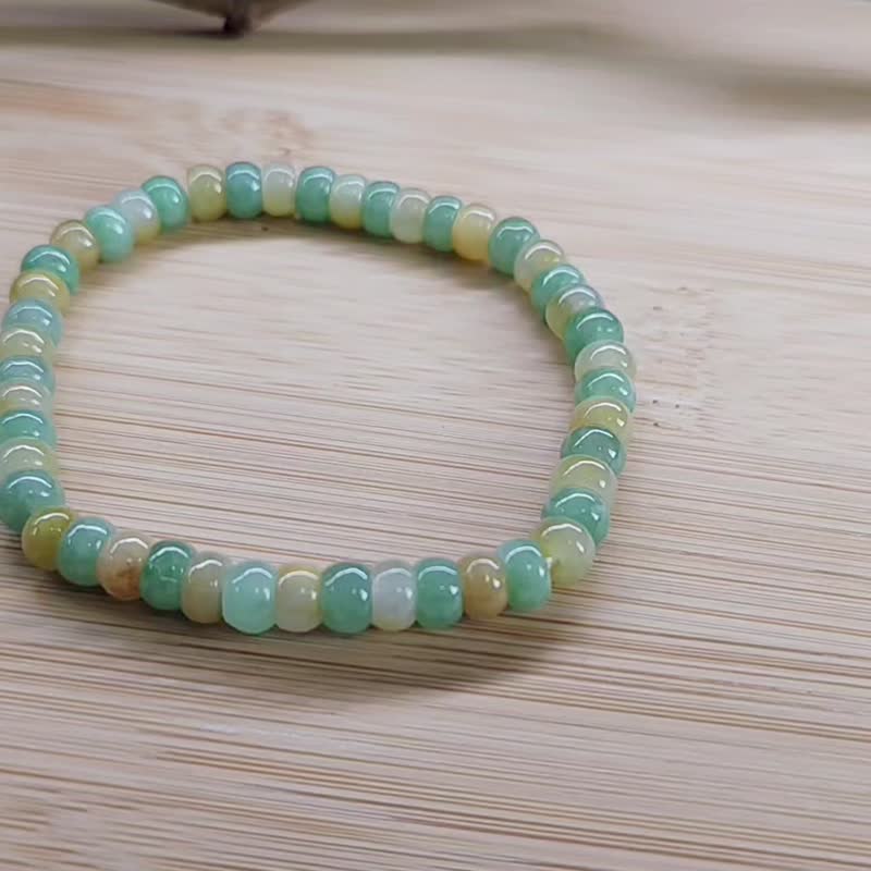 【親翠】天然翡翠 冰檸檬黃甜果綠5.7mm+算盤珠手圍14到15手串 - 手鍊/手環 - 玉石 多色