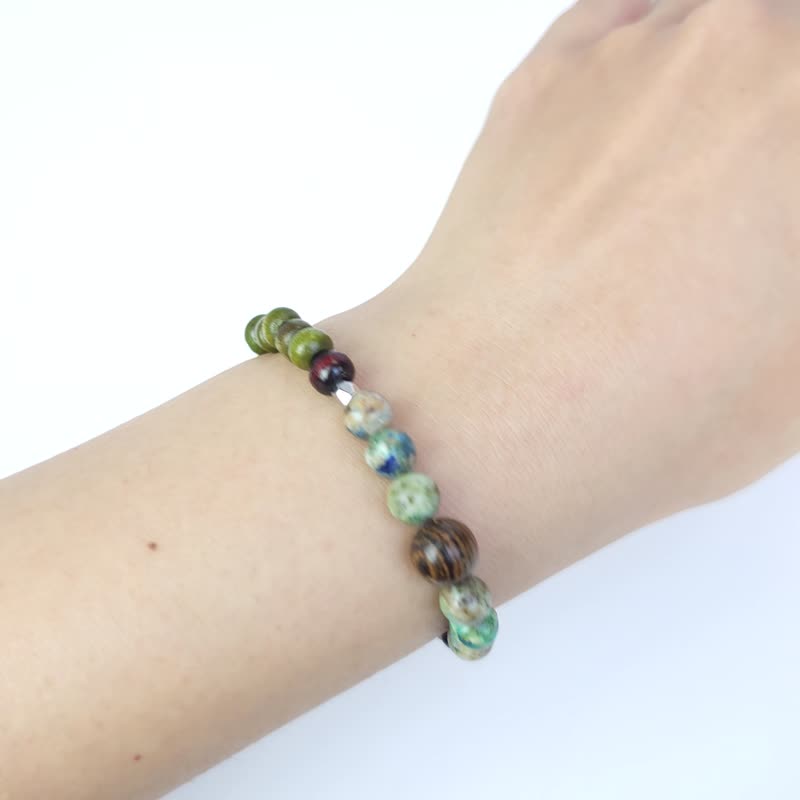 Phoenix Wood Incense (Phoenix Stone/Sandalwood/Zinc Alloy (Silver)) (14cm) - Bracelets - Stone Green