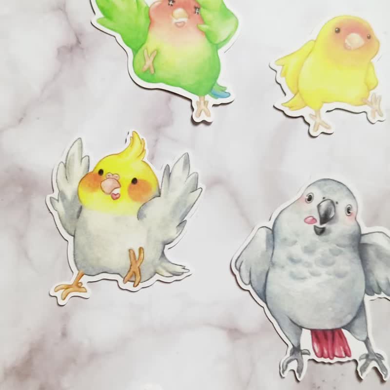 Dancing parrot matte sticker-9 styles - สติกเกอร์ - วัสดุกันนำ้ หลากหลายสี