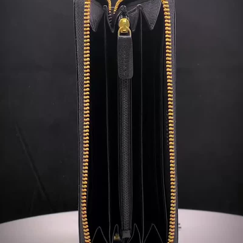 【ギフトボックス＆バッグ】CROSS特別企画 新作展示品 最高級ラムスキン織り柄 4層ロング - 財布 - 革 ブラック