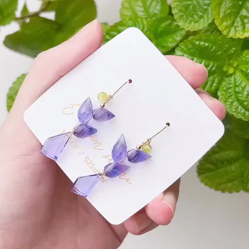 麥穗型 紫水晶不規則耳環 紫氣東來 - 耳環/耳夾/耳骨夾 - 水晶 紫色