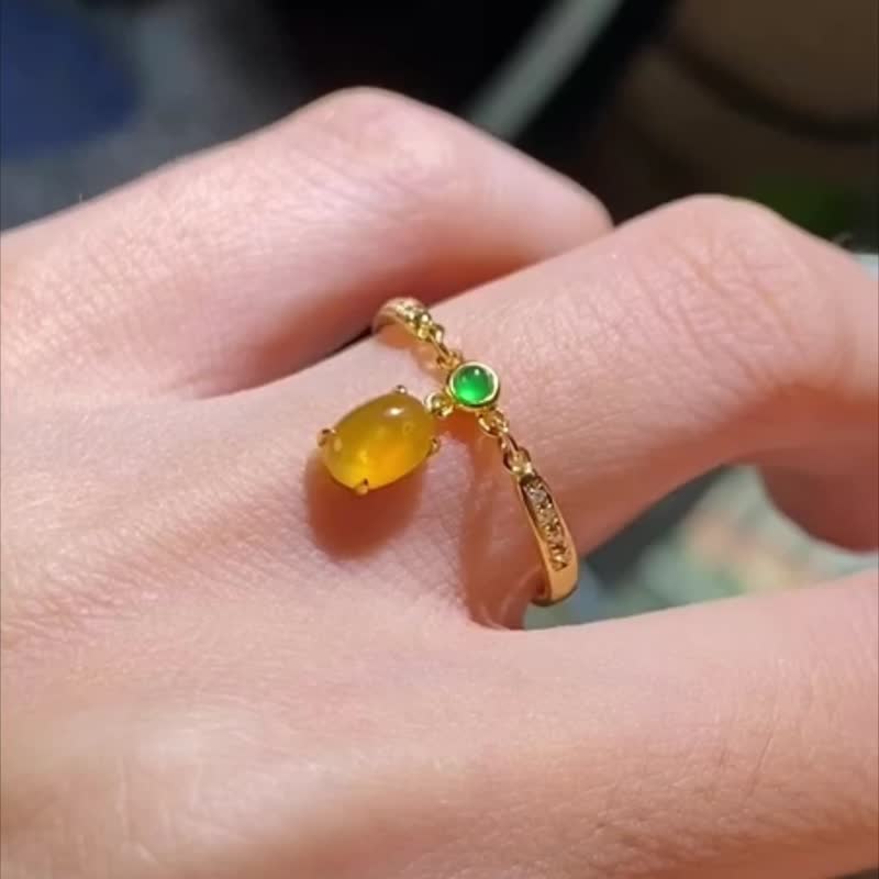 Ice jade natural jade A jade finger ring • 18k gold amber yellow jade ring - General Rings - Jade Yellow