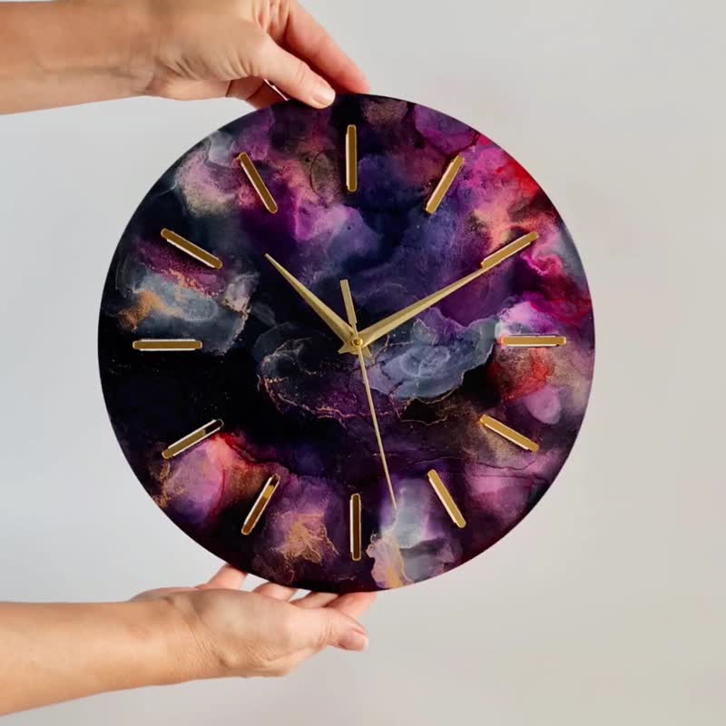 Art wall clock Unique wall clock Modern wall clock Silent clock Handmade clock - นาฬิกา - วัสดุอื่นๆ สีม่วง