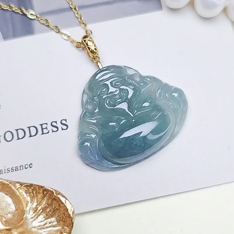 世界首富男神|18k財神爺|緬甸A貨翡翠冰藍紫春彩訂制款吊墜項鍊 - 項鍊 - 玉石 