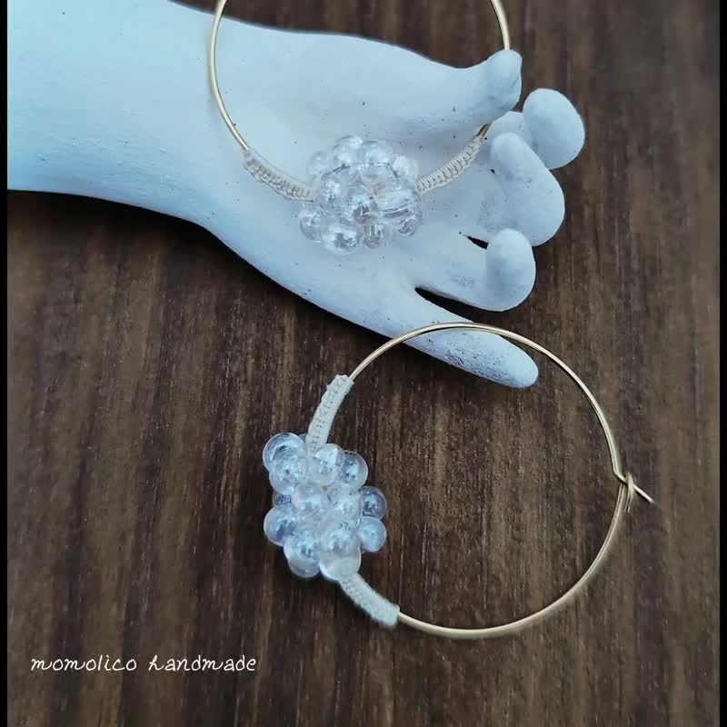Beaded Crochet Embroidery Earrings Crystal Bubbles Clip-On - Earrings & Clip-ons - Other Materials White