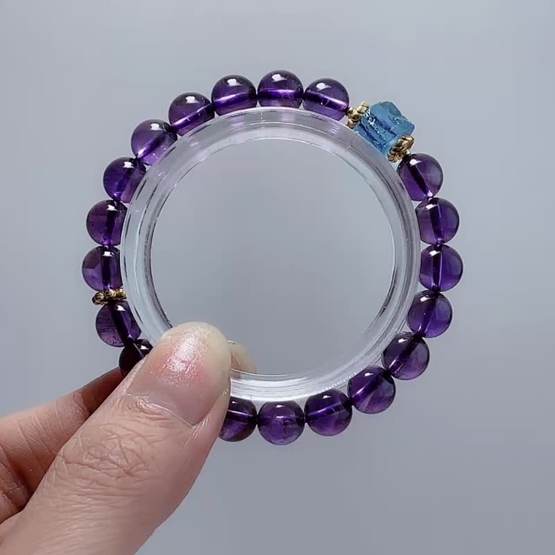 天然礦石 烏拉圭紫水晶 8 mm 海藍寶原礦 手鍊 - 手鍊/手環 - 寶石 紫色
