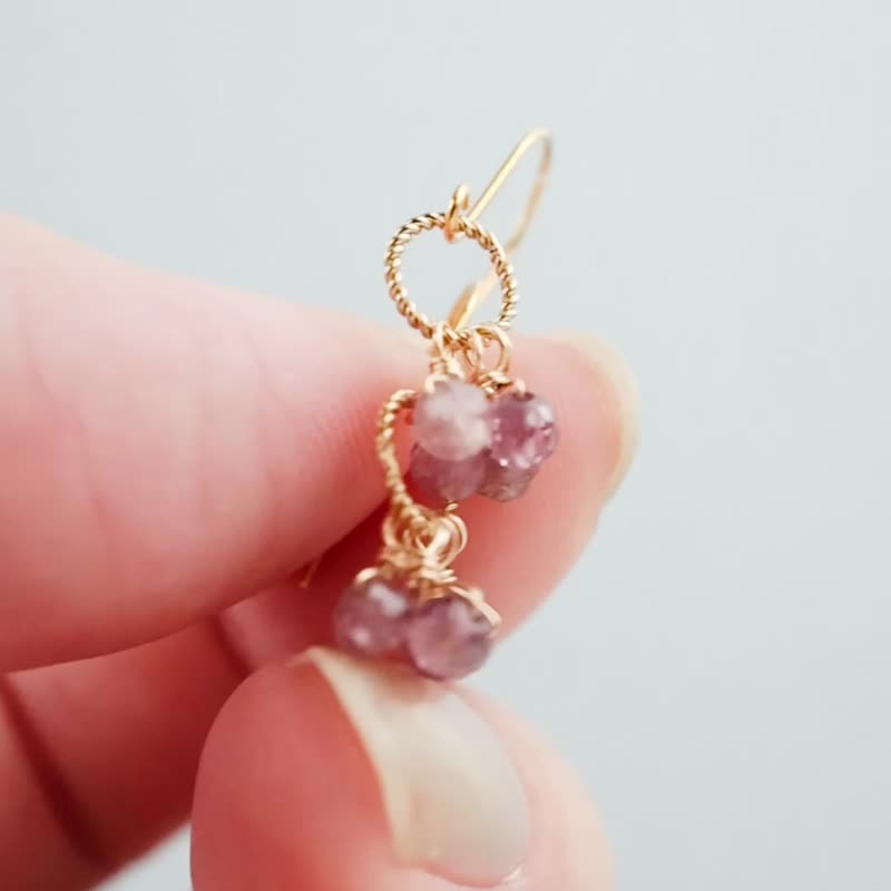 Spinel Purple Pierced Clip-On Charm Simple Quartet Series - ต่างหู - หิน สีม่วง