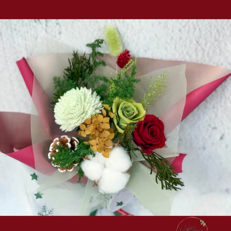 永生玫瑰聖誕花束  永生玫瑰 情人節 花束 花禮 - 乾燥花/永生花 - 植物．花 綠色