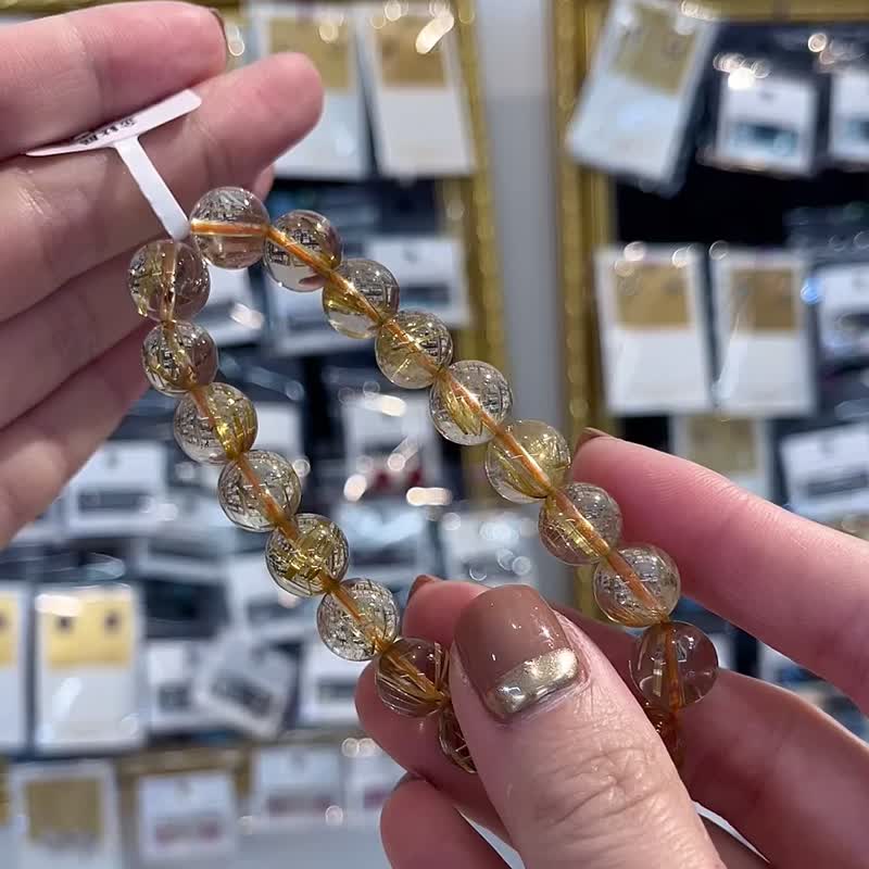 天然白水體金鈦晶水晶手珠9.5mm31.14g招正財主事業避小人正陽氣 - 手鍊/手環 - 水晶 金色