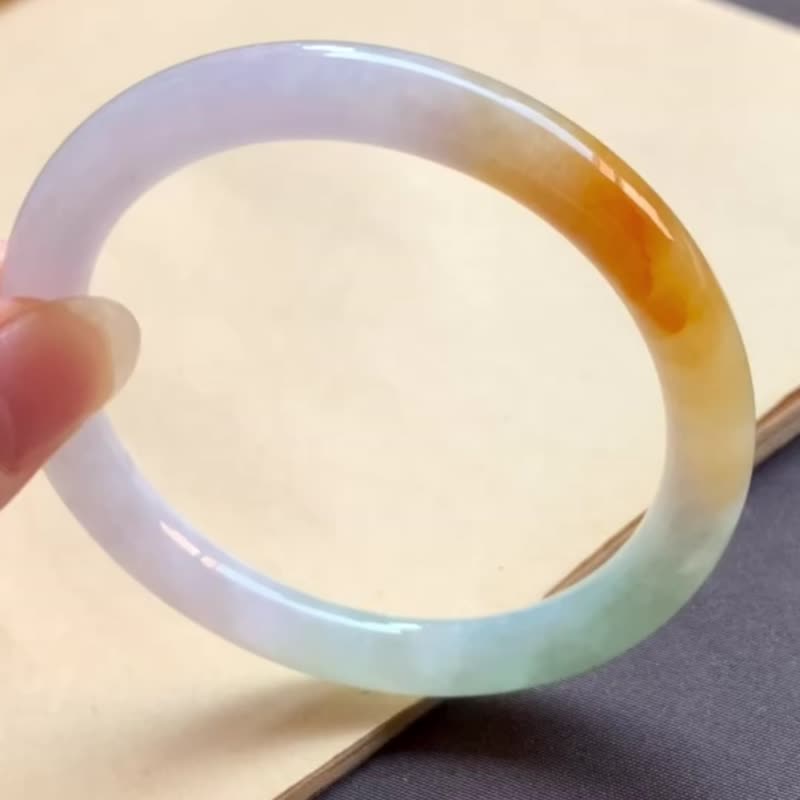 冰種 天然翡翠 緬甸 A玉 玉鐲 • 冰種三彩翡翠圓鐲 - 手鍊/手環 - 玉石 橘色