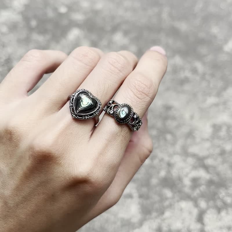 Xiyingyao 925 Silver abalone mother-of-pearl shell live ring handmade silver jewelry retro style - แหวนทั่วไป - เปลือกหอย 