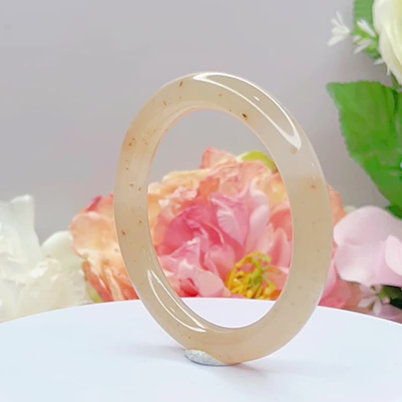 NO.162 Lotus Root Starch Rock Sugar Osmanthus Cake Round Bracelet Inner Diameter 55MM Circle Mouth She Tai Cui Jade Bracelet Bracelet Round Bar - สร้อยข้อมือ - หยก หลากหลายสี