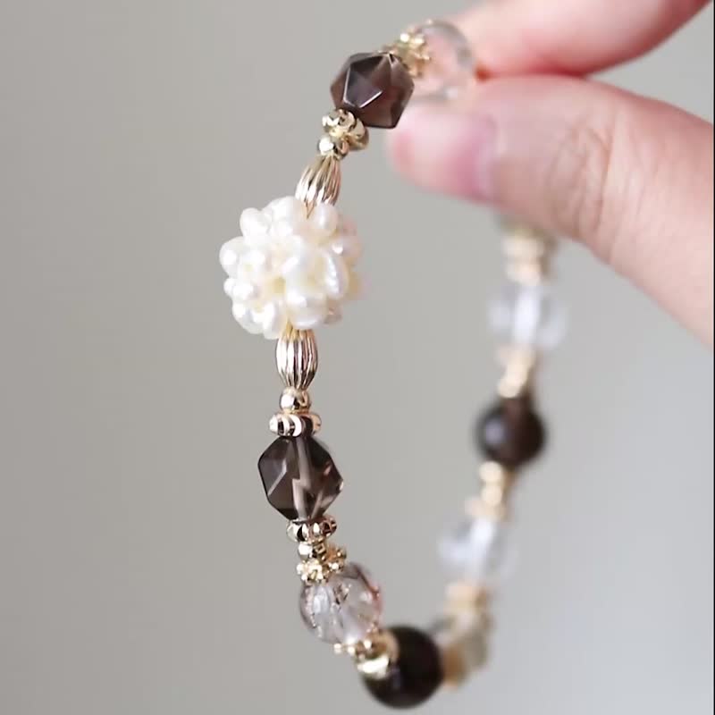 Baroque Black Gold Super Seven Tea Crystal Titanium Crystal White Crystal Freshwater Pearl/Lucky/ - สร้อยข้อมือ - คริสตัล สีนำ้ตาล