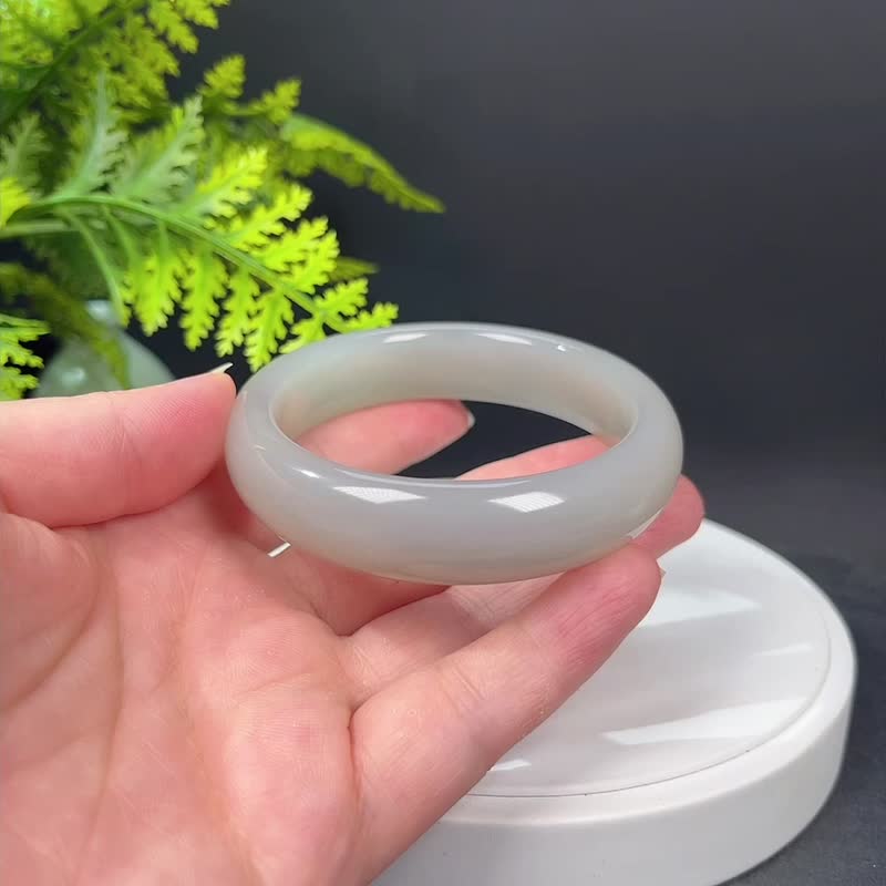 和田玉手鐲60MM 濃郁老料藕粉玉手環 附證書 厚實飽滿 油潤度極佳 - 手鍊/手環 - 玉石 