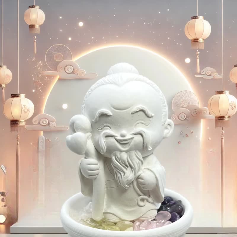 七夕 月下老人 五行礦石水晶擴香之小盤套組 紅線牽 姻緣到 - 香氛/精油/擴香 - 水泥 白色