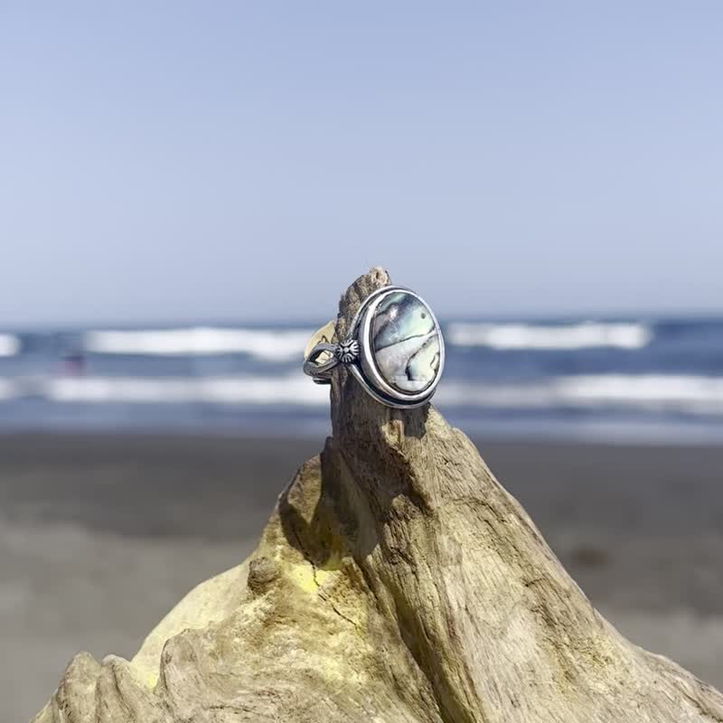 Xiyingyao 925 Silver abalone and mother-of-pearl live ring ethnic style retro for men and women - แหวนทั่วไป - เปลือกหอย สีเงิน