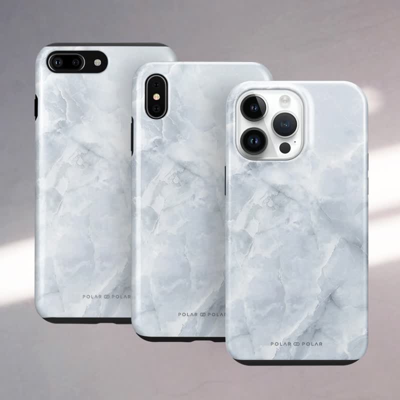 【客製化】灰色雲石紋 iPhone 15 Pro/14/13/S24 MagSafe 手機殼 - 手機殼/手機套 - 塑膠 白色