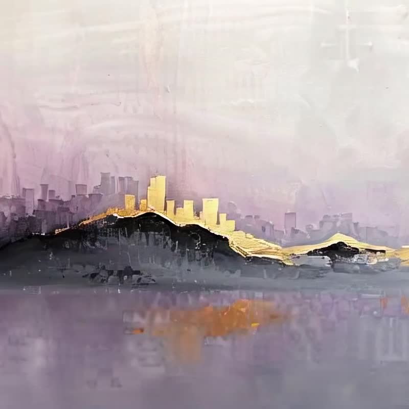 Purple Mist Jincheng-Mountain Series/Modern Abstract Urban Landscape/Art Giclee/Fashion Living Room Hanging Painting - Posters - Cotton & Hemp 