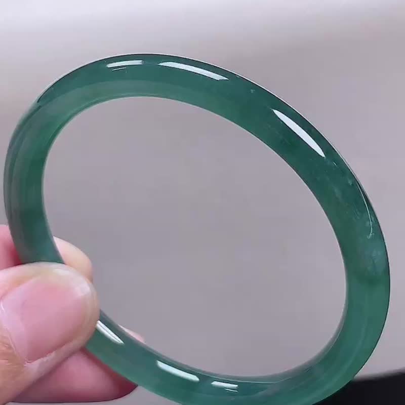 冰種 天然翡翠 緬甸 A玉 玉鐲 • 冰種藍水翡翠圓鐲 - 手鍊/手環 - 玉石 藍色
