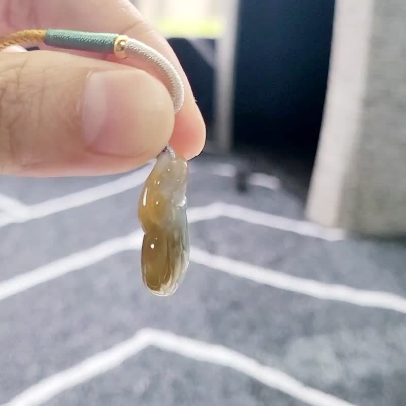【親翠】天然翡翠 冰紅黃藍翡三彩手工雕葫蘆調整式繩鍊 - 項鍊 - 玉石 多色