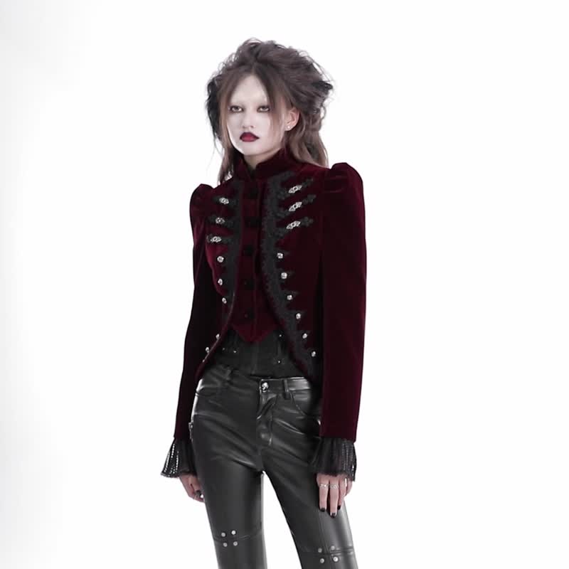 Gothic Witch Gu Taoist New Chinese Style Gorgeous Jacket-Red/Black/Short in front and long in back - Women's Blazers & Trench Coats - Other Materials Red