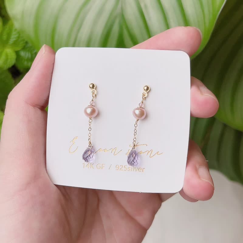 古典鑽石切面紫水晶水晶 - 耳環/耳夾 - 水晶 紫色
