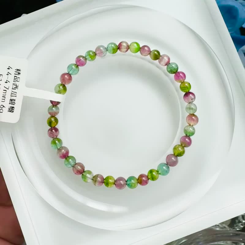 高單彩稀有色西瓜碧璽4.4-4.7mm6g帕萊依巴藍旺夫石電氣石高頻磁 - 手鍊/手環 - 水晶 多色