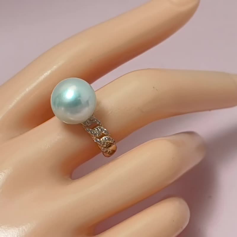 天青色 天然淡水珍珠 S925銀14K注金 戒指 - 戒指 - 珍珠 白色