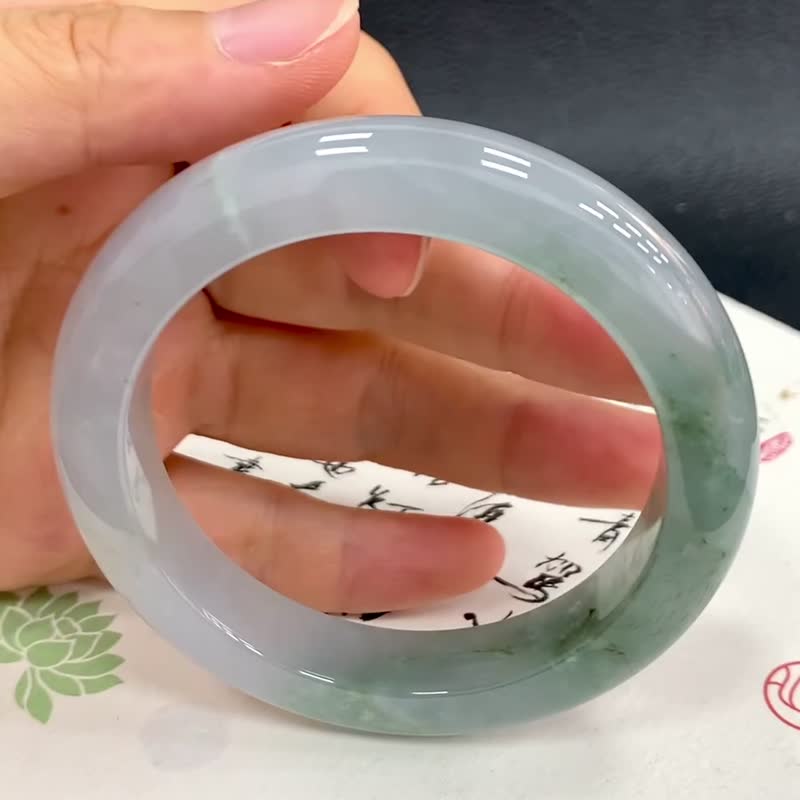 冰種 天然翡翠 緬甸 A玉 玉鐲 • 糯冰種春帶彩翡翠福鐲 - 手鍊/手環 - 玉石 紫色