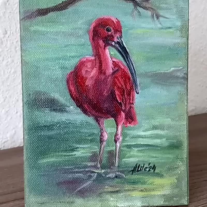 Ibis painting Oil painting Pond landscape art Heron Bird painting - โปสเตอร์ - วัสดุอื่นๆ หลากหลายสี